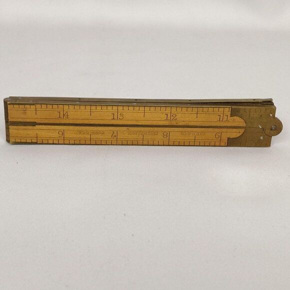Antique C-S Co Pine Meadow Folding Ruler 24" Wood & Brass USA Centimeter Inches - Picture 2 of 6